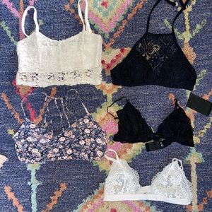 1 swim top and 4 bralettes
